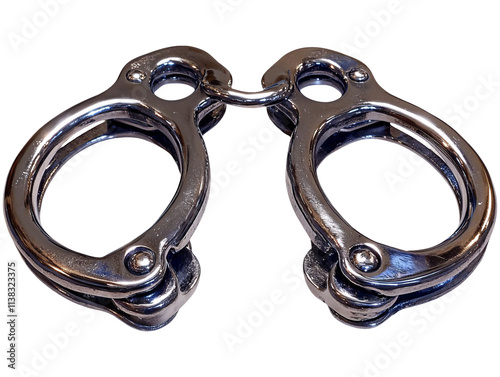 Isolated Silver Handcuffs with Safety Lock on Transparent Background