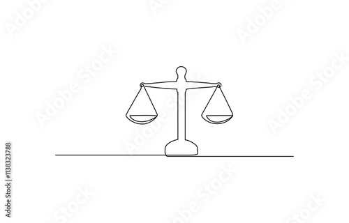 court legal scale in continuous one drawing. Libra or law identity concept simple vector illustartion, Continuous one line drawing of judicial scales law. Libra symbol simple outline illustration.