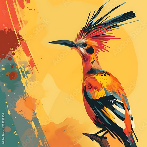 Vibrant bird illustration colorful jungle digital art artistic environment close-up view nature concept photo