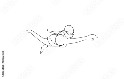 WebSingle continuous line drawing of butterfly professional swimmer woman focus training in gym swimming pool center, Young woman Swimming Sport.