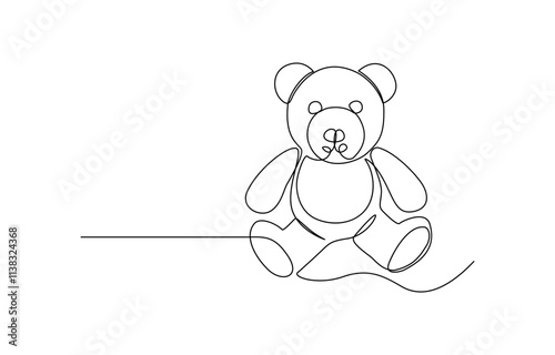 Continuous Line Drawing of Teddy Bear Icon, One continuous line drawing of Teddy bear. Soft toy symbol of friendships childrens in simple linear style, Cute teddy bear one-line art drawing.