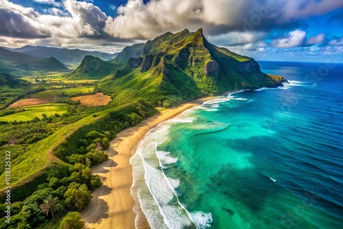 Kauai Aerial Photography: Makua Beach North Shore Drone View, Hawaiian Island Paradise Scenery photo