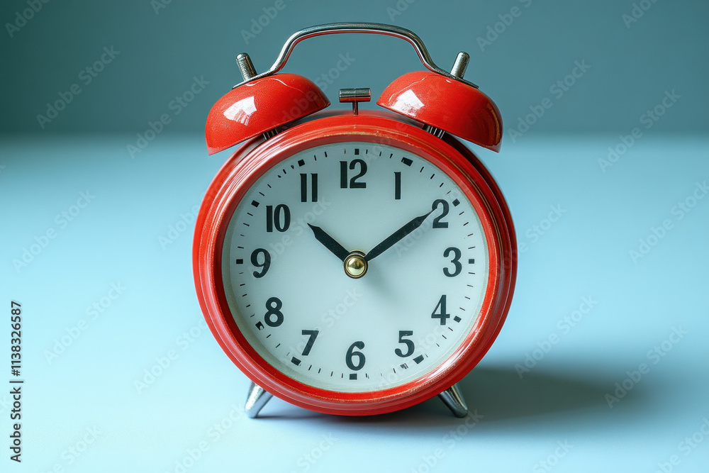 Red alarm clock on blue background showing 253. Red alarm clock on blue background showing 253.