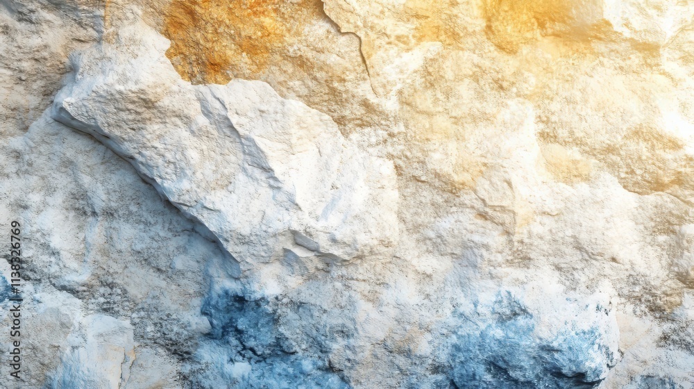 Fototapeta premium 3d rendering of white mineral with blue elements over beige background