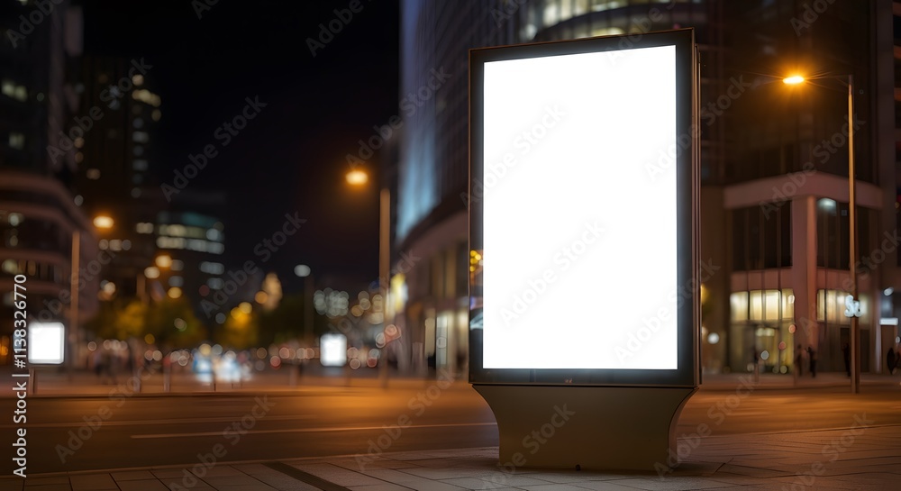 Blank city format Billboard ( LightPoster, CityLight ) banner pylon in in the city center mock-up at night. Blurred background, copy space Blank city format Billboard ( LightPoster, CityLight ) banner pylon in in the city center mock-up at night. Blurred background, copy space