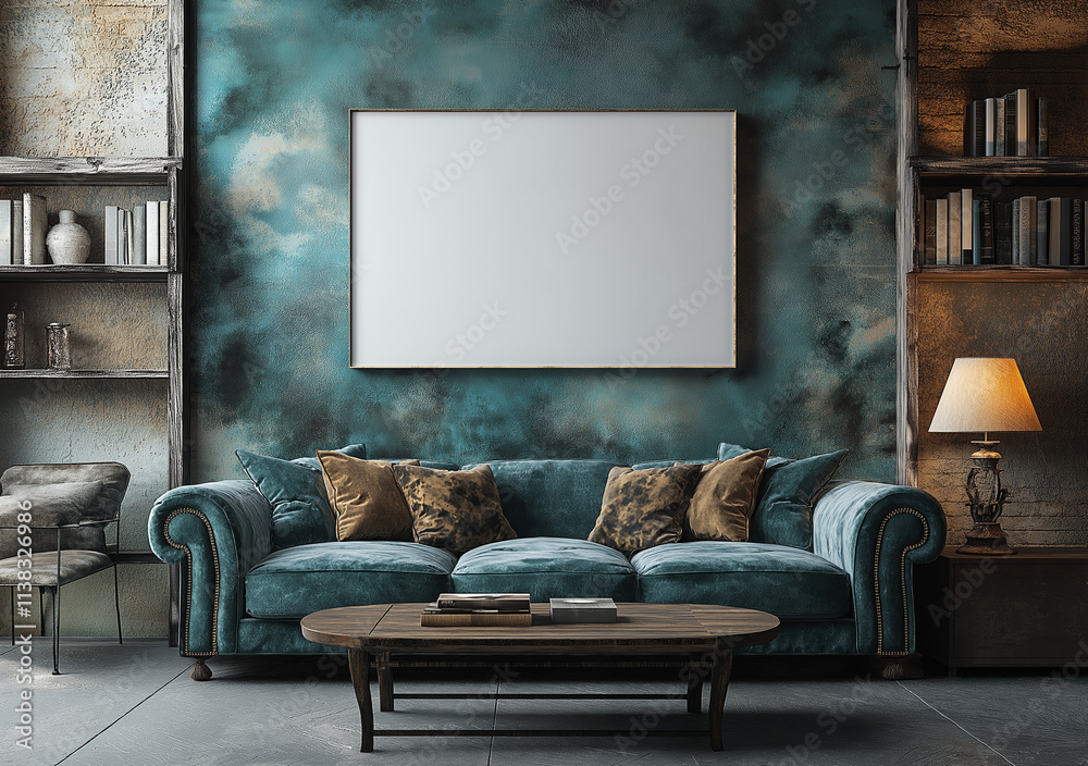 modern room mockup with one blank canvas on the wall modern room mockup with one blank canvas on the wall