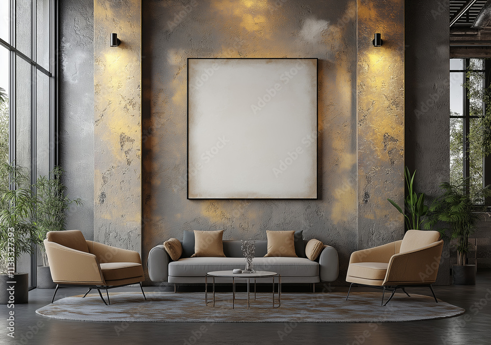 modern room mockup with one blank canvas on the wall modern room mockup with one blank canvas on the wall