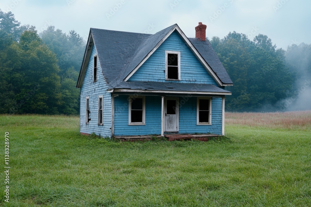 custom made wallpaper toronto digitalA haunting scene of an abandoned farmhouse, with shadows creeping through broken windows and a misty field in the background