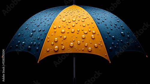 Rainy Day Protection: Blue and Gold Umbrella with Water Droplets 