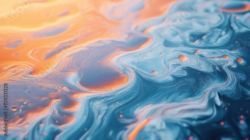 Abstract background of oil drops floating in water macro shot forming a colorful rainbow pattern