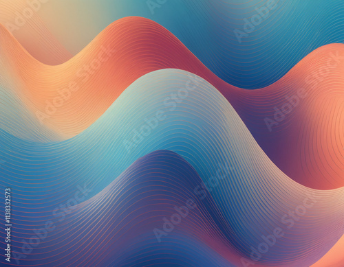 Abstract Flowing Waves in Blue and Orange Tones with Calming Effect photo