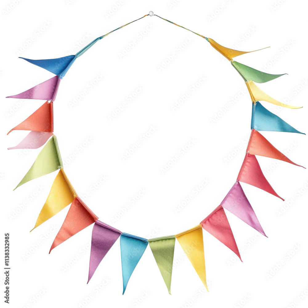 Obraz premium Colorful triangular flags form a circular frame, on transparent background 