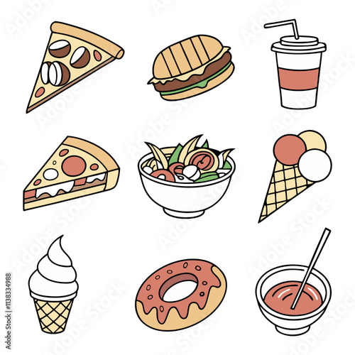 Food flat Illustration Icons set, Food Vector Art Illustration Clipart. set of food Illustration bundle	