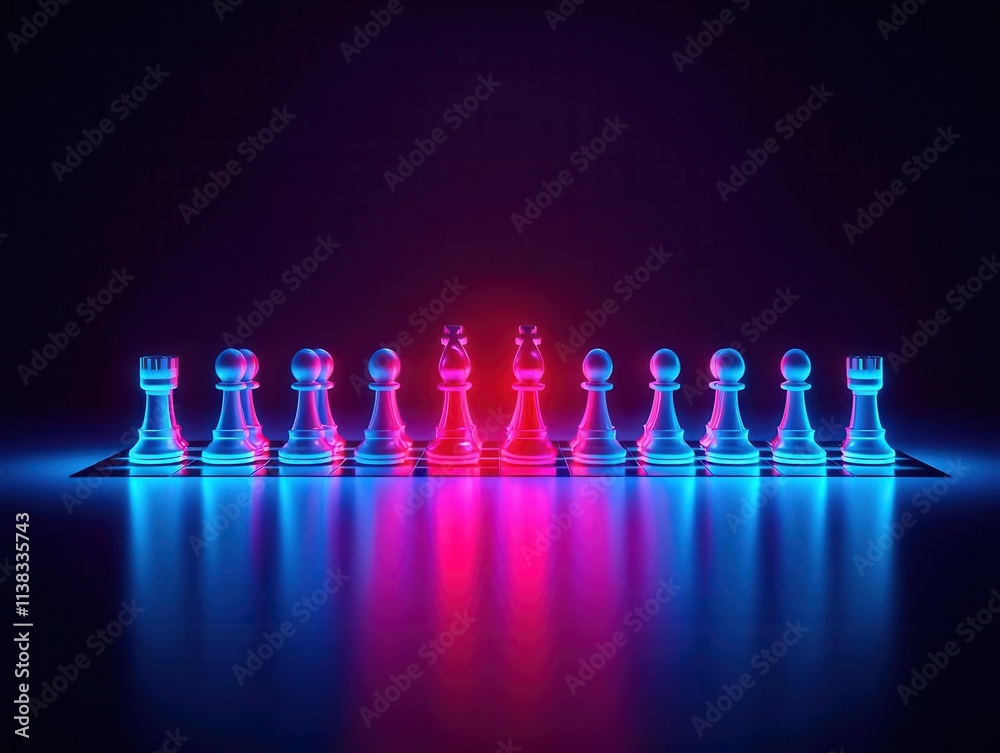An abstract chessboard where pieces represent corporate policies and strategies, illuminated by a glowing central objective, competitive edge concept An abstract chessboard where pieces represent corporate policies and strategies, illuminated by a glowing central objective, competitive edge concept