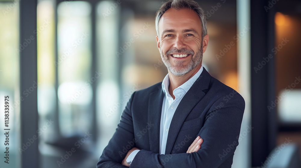 Smiling middle-aged businessman with arms crossed Smiling middle-aged businessman with arms crossed