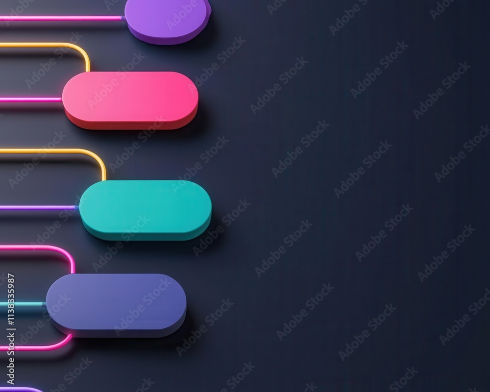 An abstract flowchart on a neonlit surface depicting seamless transition from policies to objectives, smooth corporate flow concept An abstract flowchart on a neonlit surface depicting seamless transition from policies to objectives, smooth corporate flow concept
