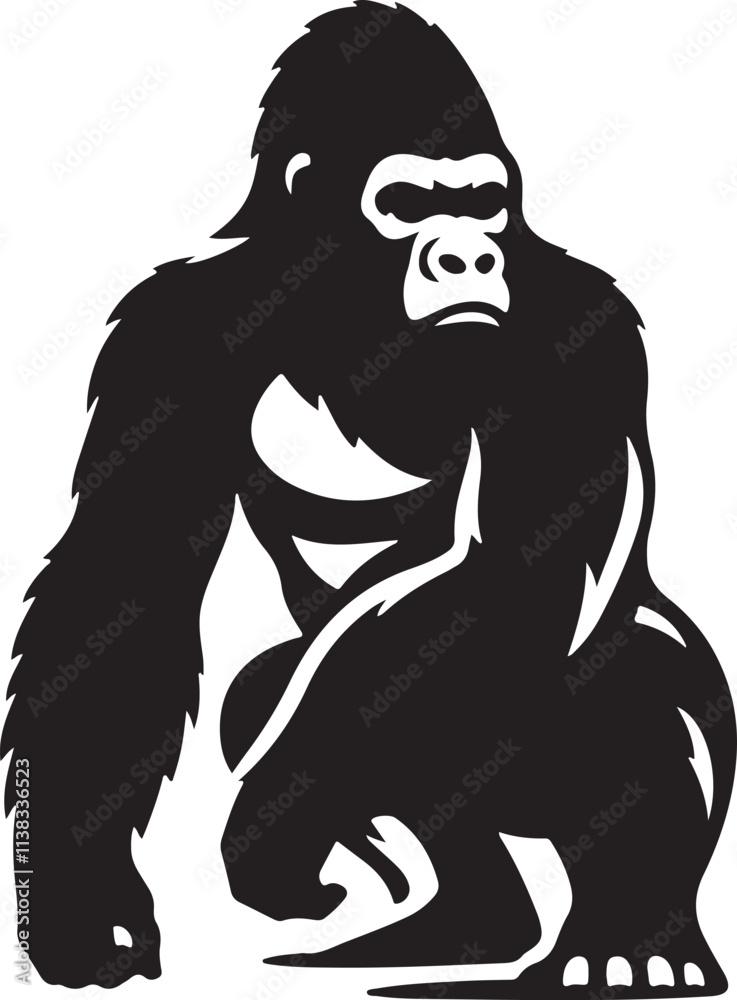 Fototapeta premium Silverback gorilla side view woodcut vector image
