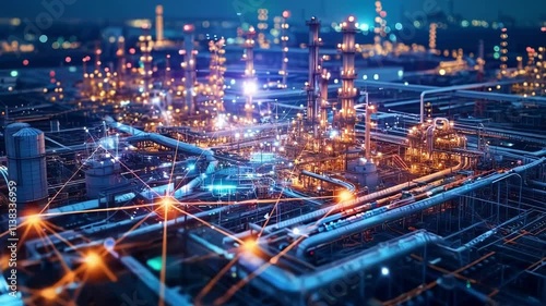 Wallpaper Mural Glowing lines are progressively connecting an entire industrial facility at night, illustrating the concept of industry 4.0 Torontodigital.ca