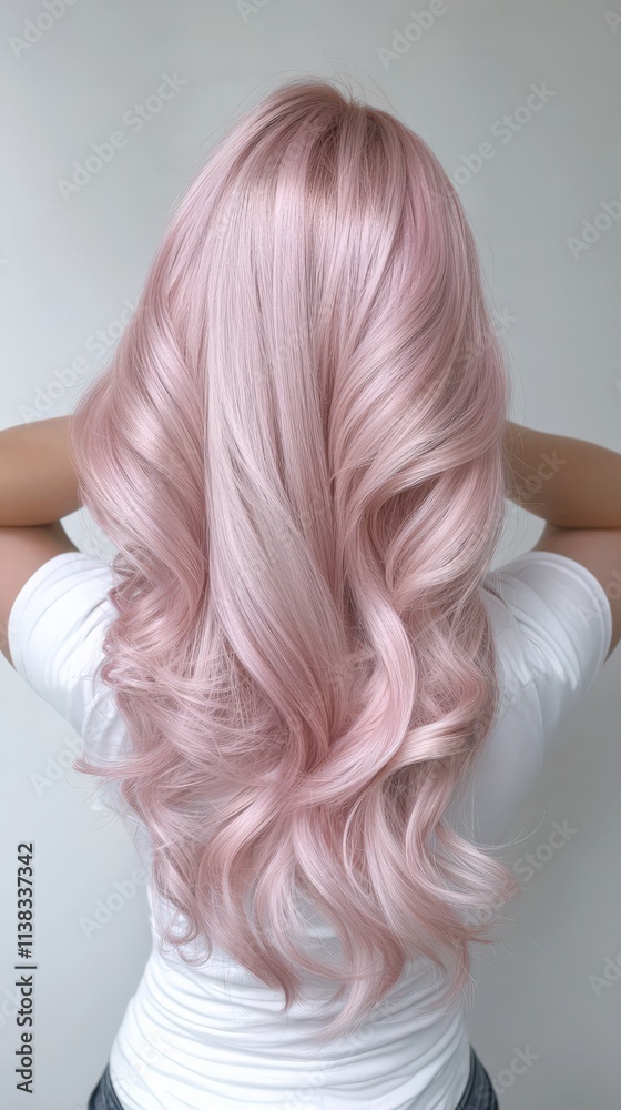 Naklejka premium A metallic rose silver hairstyle styled in loose curls with an elegant shine.