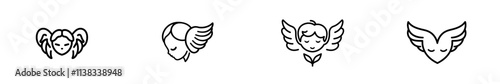 Baroque-Engraved Modern Illustration of Vintage Angel and Cupid for Valentine's Day.