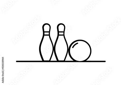 A scene of a bowling ball striking pins, ideal for leisure and sports designs, featuring a generative AI sketch engraving. Scratchboard imitation, black and white PNG illustration.