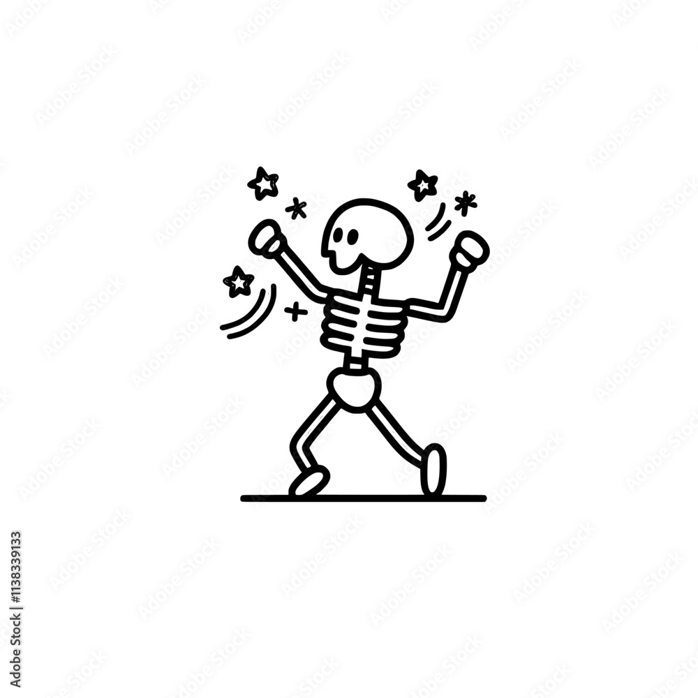 A fun and spooky black and white image of a skeleton dancing, created as a scratchboard imitation sketch using generative AI for a modern engraving look. A fun and spooky black and white image of a skeleton dancing, created as a scratchboard imitation sketch using generative AI for a modern engraving look.