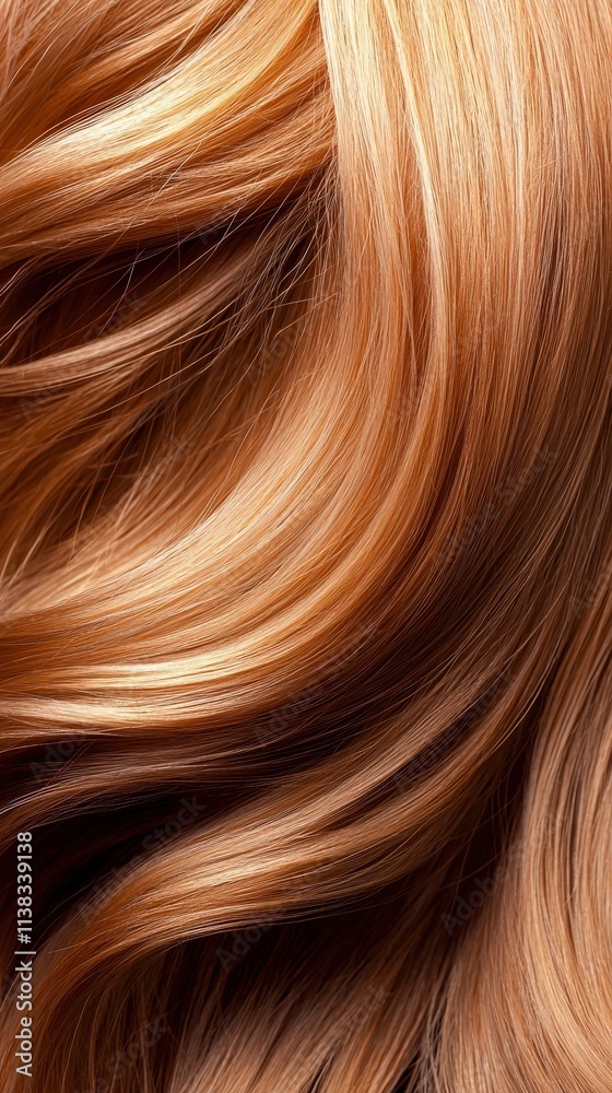 A golden auburn hairstyle styled in a wavy, shoulder-length cut.