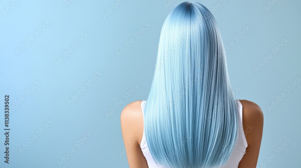 A glacier blue hairstyle styled in sleek, straight layers with icy undertones. A glacier blue hairstyle styled in sleek, straight layers with icy undertones.