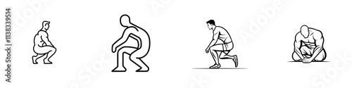 A powerful wrestler in a kneeling stance, showcasing a muscular build and intense concentration, depicted in a sketch engraving by generative AI, featuring a fictional character in a PNG