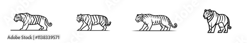 A sketch engraving of a tiger in motion, showcasing the powerful stride and fierce expression of the majestic predator, created with generative AI in a PNG illustration, imitating scratch board in