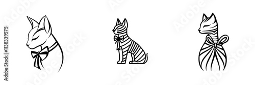 A sketch engraving of a sphynx cat adorned with a decorative bow tie, highlighting its distinctive, hairless look, created with generative AI in a PNG format. The illustration mimics scratchboard art