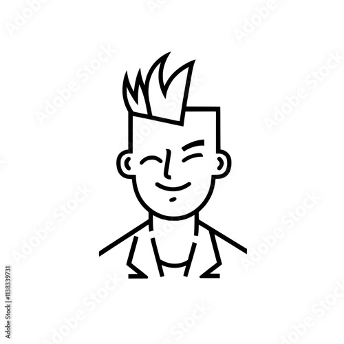 A businessman with a mohawk, dressed in a formal suit, embodies a blend of rebellion and sophistication in this sketch engraving created by generative AI, depicting a fictional character in a PNG