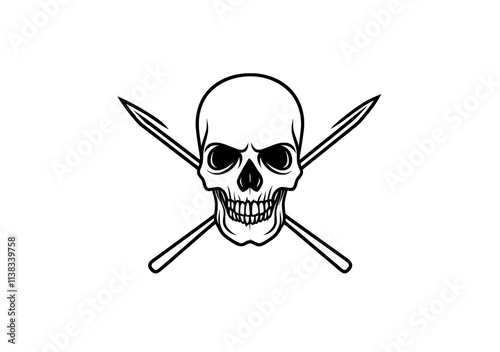 A black and white scratchboard imitation of a skull with two crossed swords, symbolizing danger and rebellion in a classic pirate emblem style, created as a generative AI PNG illustration with a