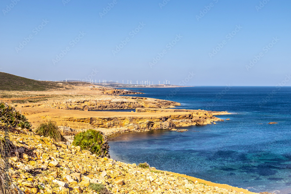 Obraz premium Breathtaking Cliff View with Ocean on the Horizon in El Haouaria, Tunisia. Noth Africa
