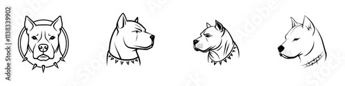 A sketch of a tough, strong, and loyal pitbull with a spiked collar, created as a generative AI raster illustration in black and white, imitating scratchboard art.