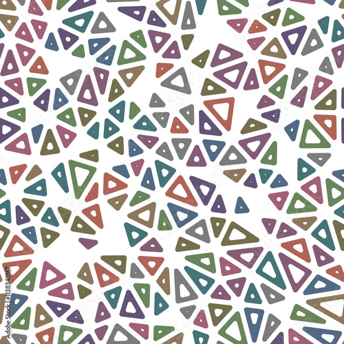 Geometric background with small, rounded triangular cells in multiple colors. Seamless, repeatable pattern with earthen tones. Awesome vector illustration.