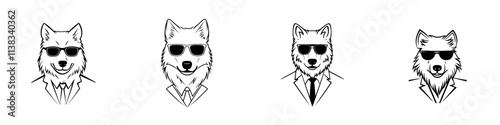 A sketch of a businessman in a suit and sunglasses, resembling either a wolf or a dog, exuding a stylish, professional, and humorous vibe. This is a generative AI raster illustration, imitating