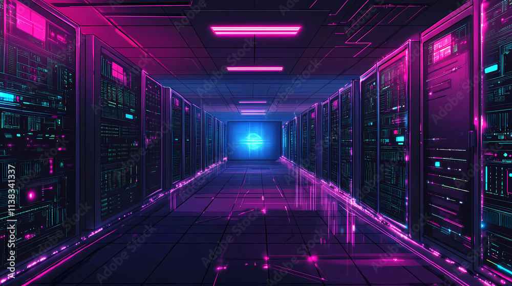 Neon cyberpunk underground data haven. Haven. Illustration Neon cyberpunk underground data haven. Haven. Illustration