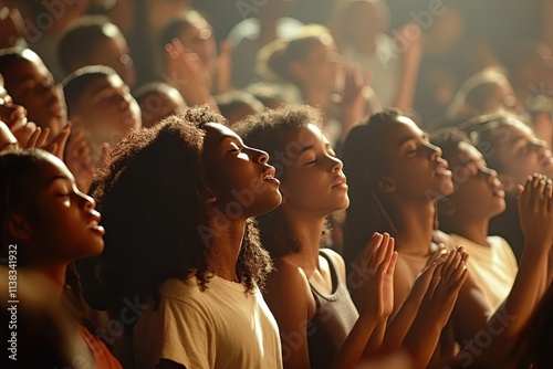 Group of young kids worshipping during service 