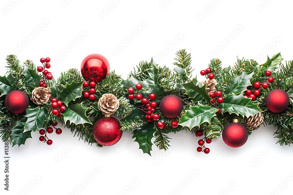 Christmas green Pine Branches and red baubles. Vector illustration Christmas green Pine Branches and red baubles. Vector illustration