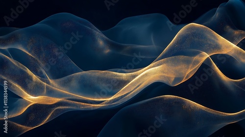Abstract gold and blue flowing waves. (1)
