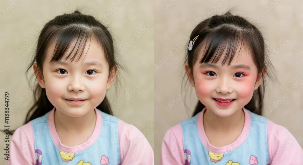 Transformation of young asian girl with makeup for creative expression Transformation of young asian girl with makeup for creative expression