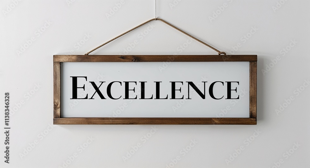 excellence lettering on hanging sign board on plain white background excellence lettering on hanging sign board on plain white background