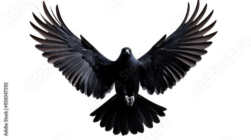 Black crow in flight, white isolate background photo