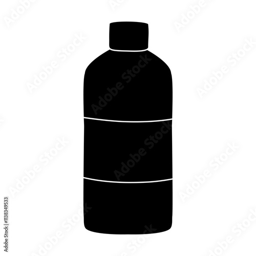 Black silhouette of bottle with cleaning liquid soap or detergent, glyph icon flat vector