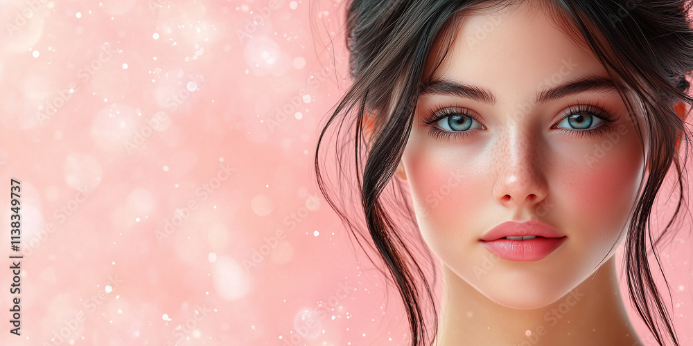 Banner with copy space, woman face, spa treatments, towel, cosmetology, beauty procedures Banner with copy space, woman face, spa treatments, towel, cosmetology, beauty procedures
