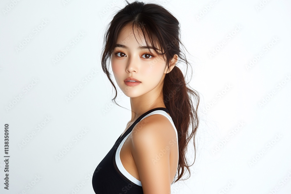 Asian woman in sporty fashion on white background Asian woman in sporty fashion on white background