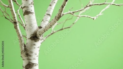 Birch Tree Branches Against Vibrant Green Backdrop in Studio Setting