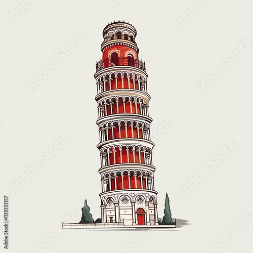 Leaning Tower of Pisa hand-drawn comic illustration