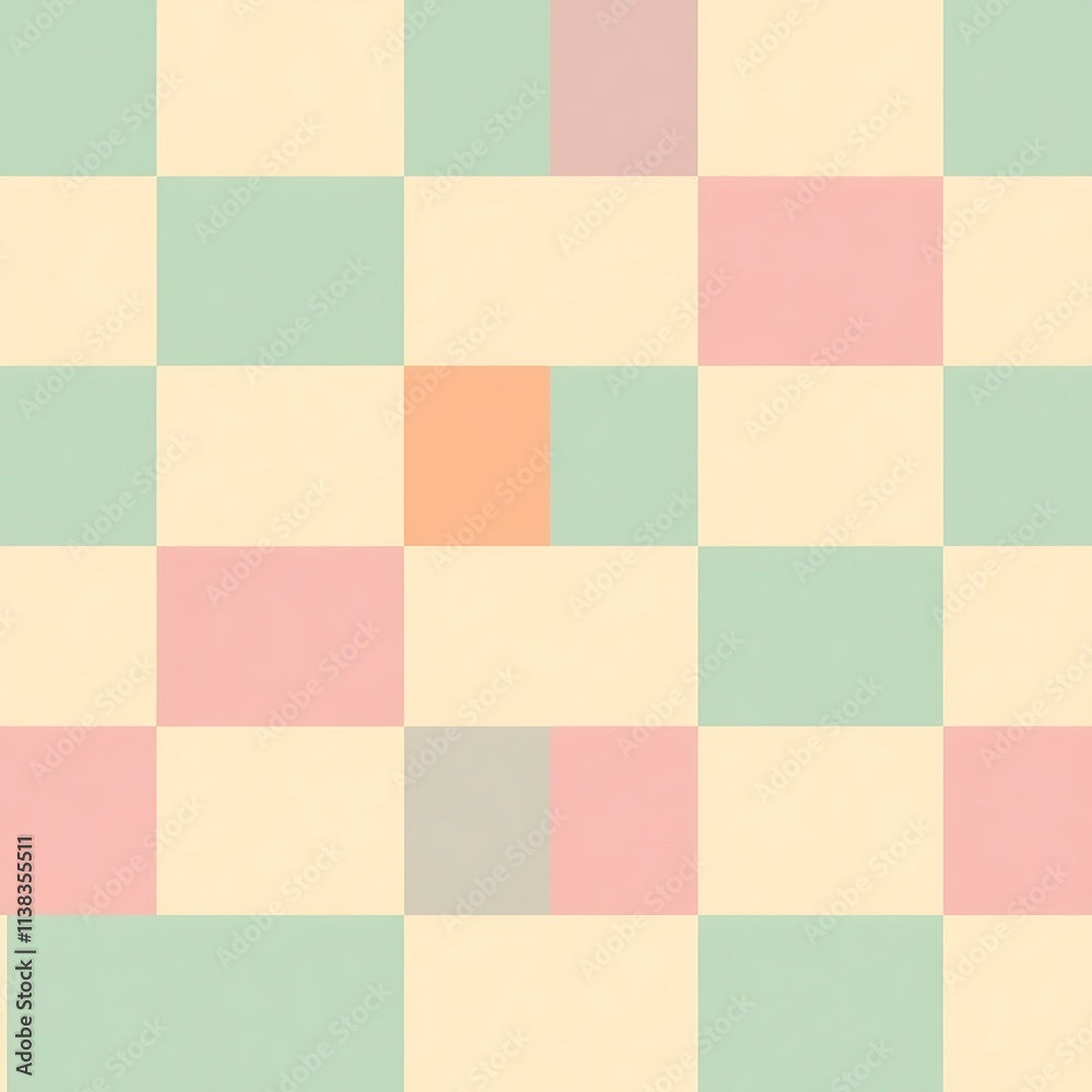 Pastel Checkerboard Pattern: A soft and calming checkerboard pattern in pastel hues of peach, pink, green, and beige. This simple and elegant design is perfect for backgrounds, textiles, and branding. Pastel Checkerboard Pattern: A soft and calming checkerboard pattern in pastel hues of peach, pink, green, and beige. This simple and elegant design is perfect for backgrounds, textiles, and branding.